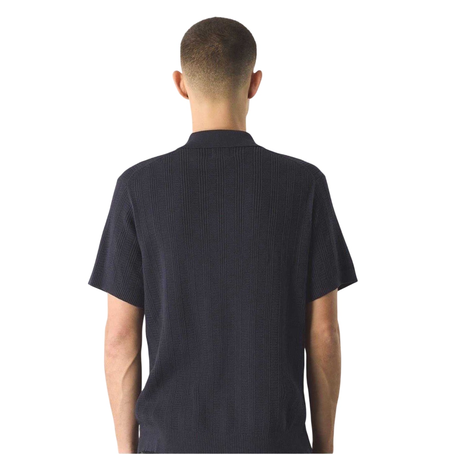 Navy - Back - Pretty Green Mens Ribbed Regular Short-Sleeved Shirt