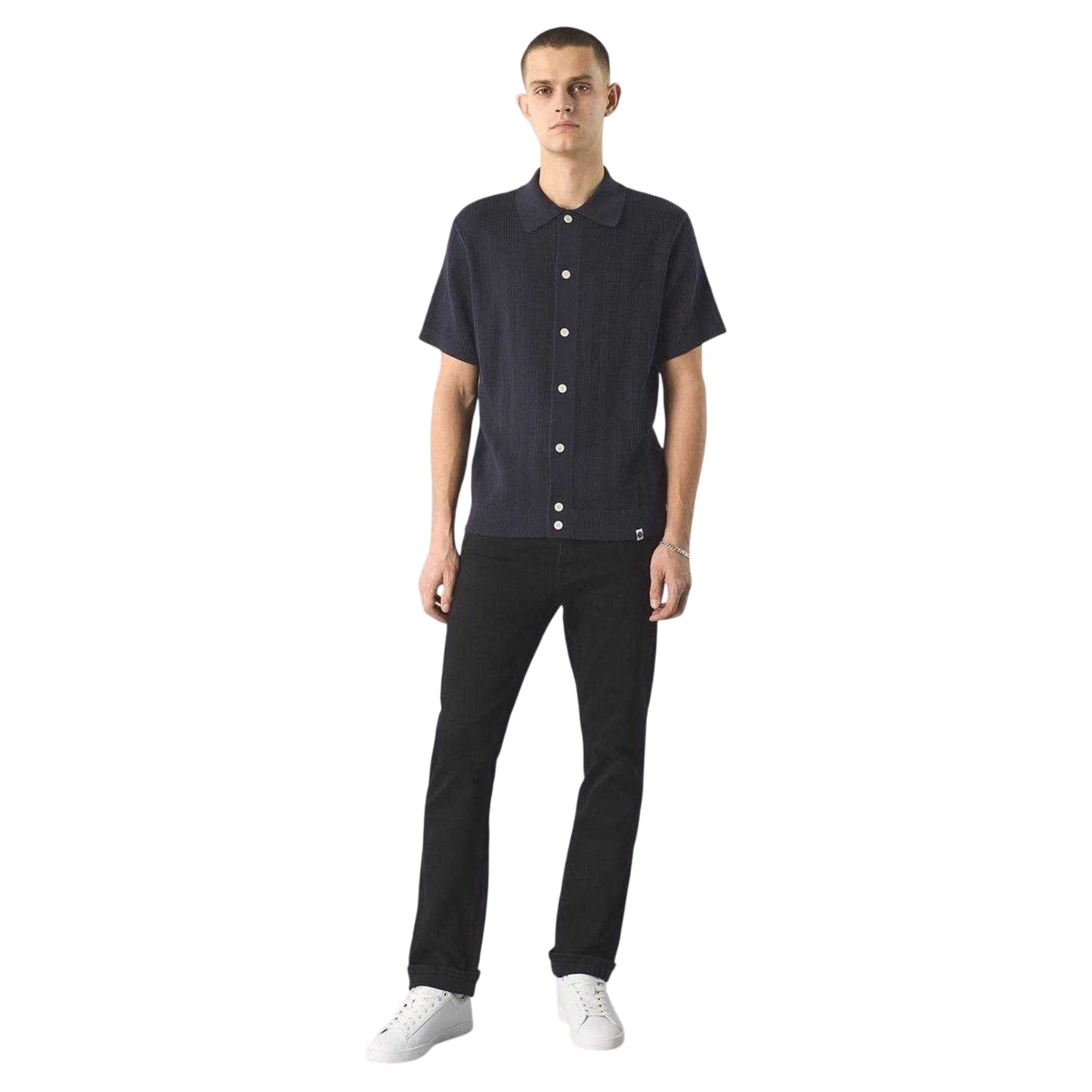 Navy - Lifestyle - Pretty Green Mens Ribbed Regular Short-Sleeved Shirt