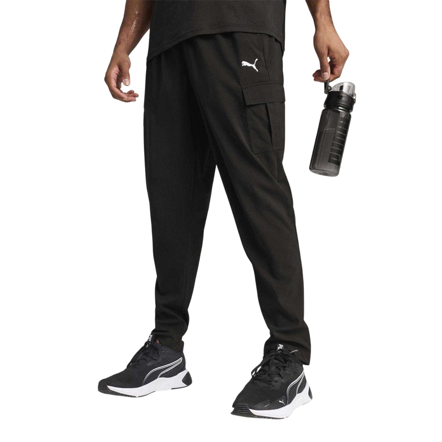 Puma Black - Side - Puma Mens Tad Tech Woven Cargo Jogging Bottoms