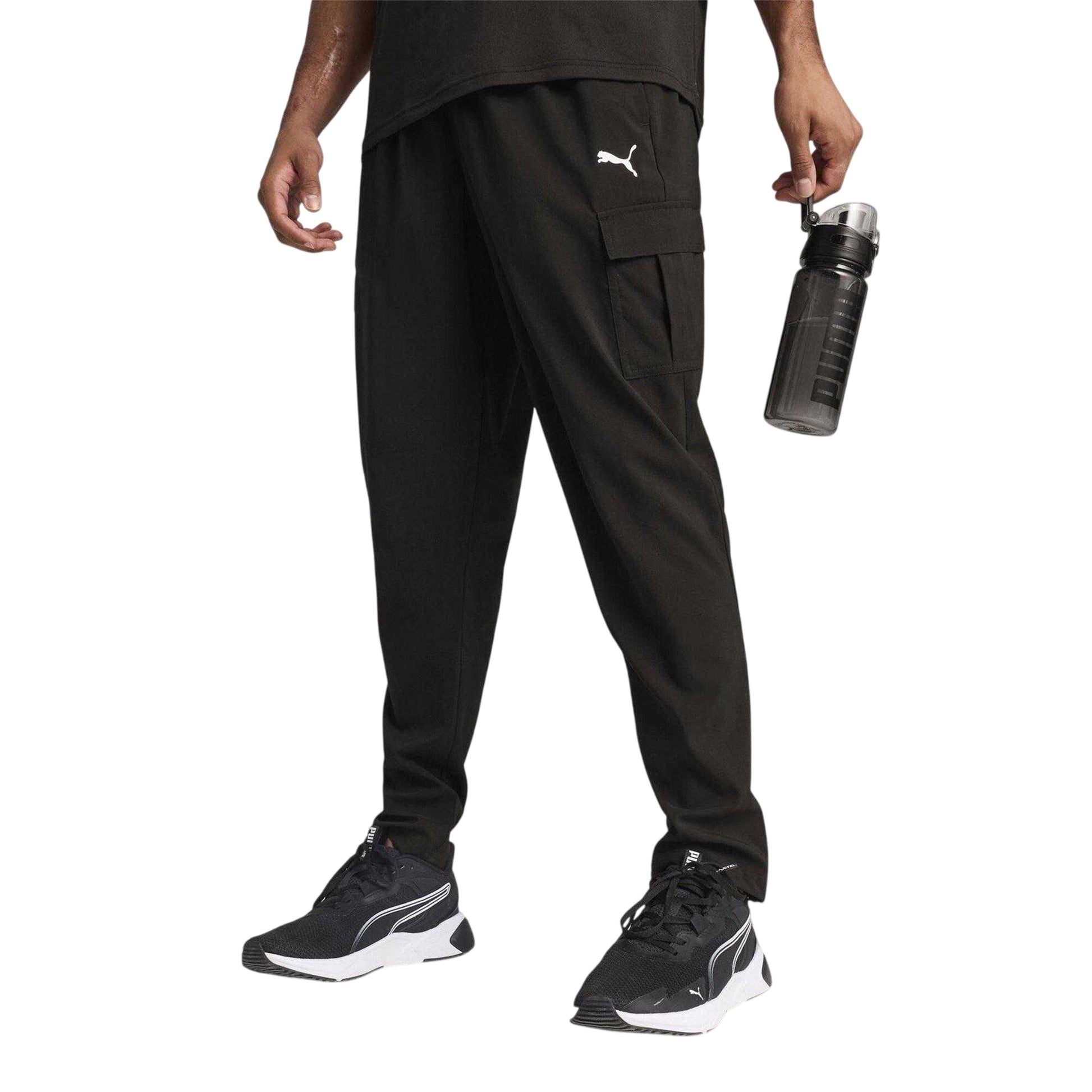 Puma Black - Side - Puma Mens Tad Tech Woven Cargo Jogging Bottoms