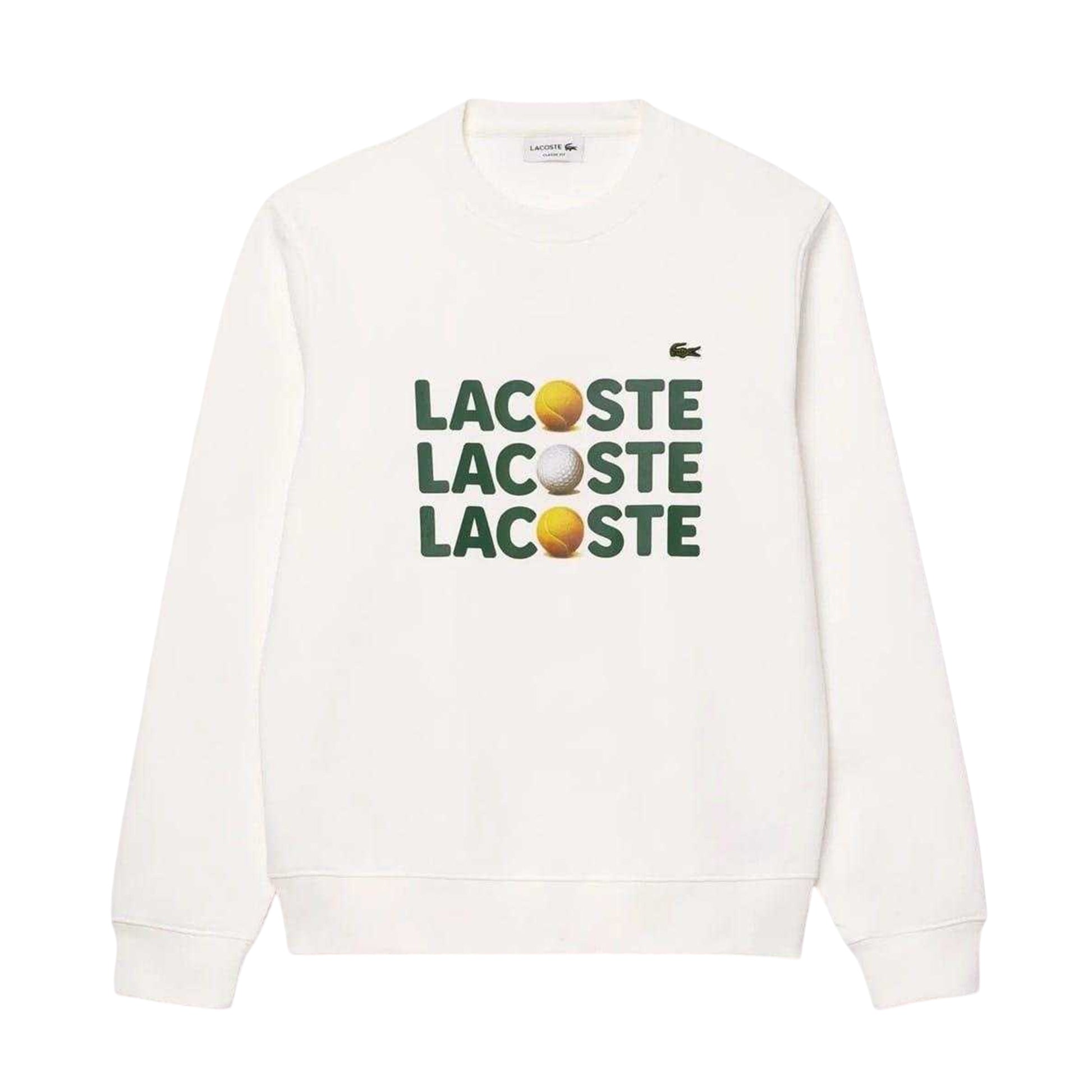 White - Front - Lacoste Unisex Adult Lettering Fleece Crew Neck Sweatshirt
