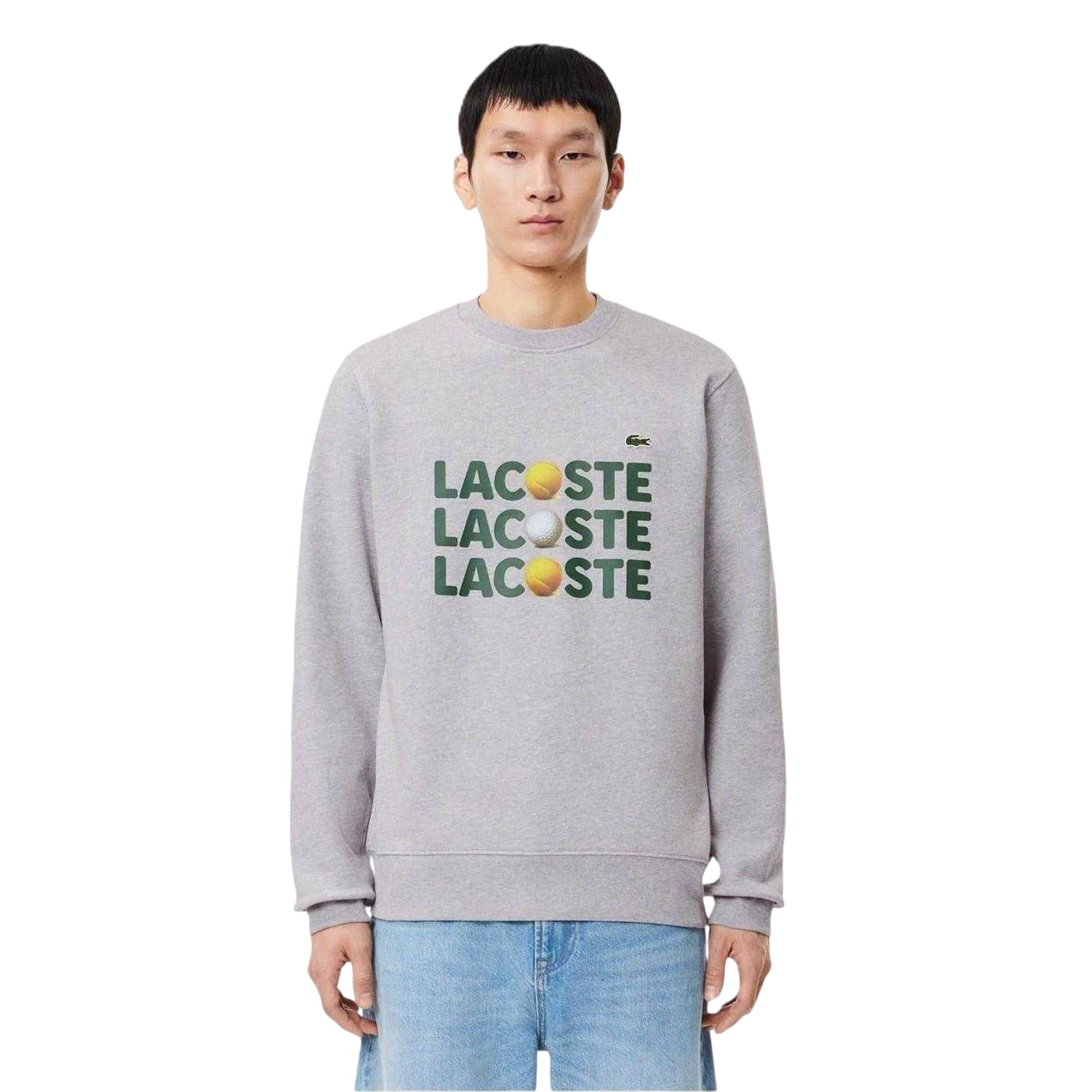 Silver Grey - Front - Lacoste Unisex Adult Lettering Fleece Crew Neck Sweatshirt