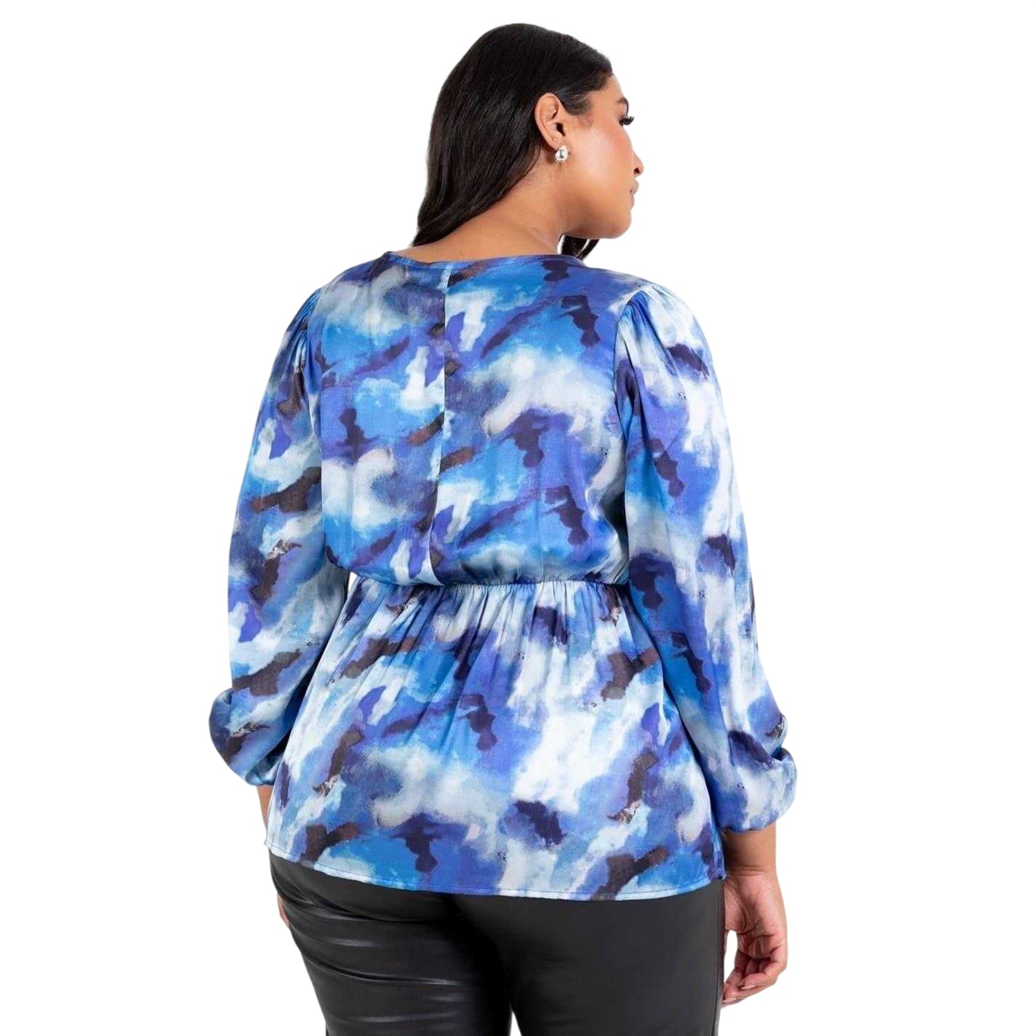 Blue - Back - Lovedrobe Womens-Ladies Satin Long-Sleeved Wrap Top