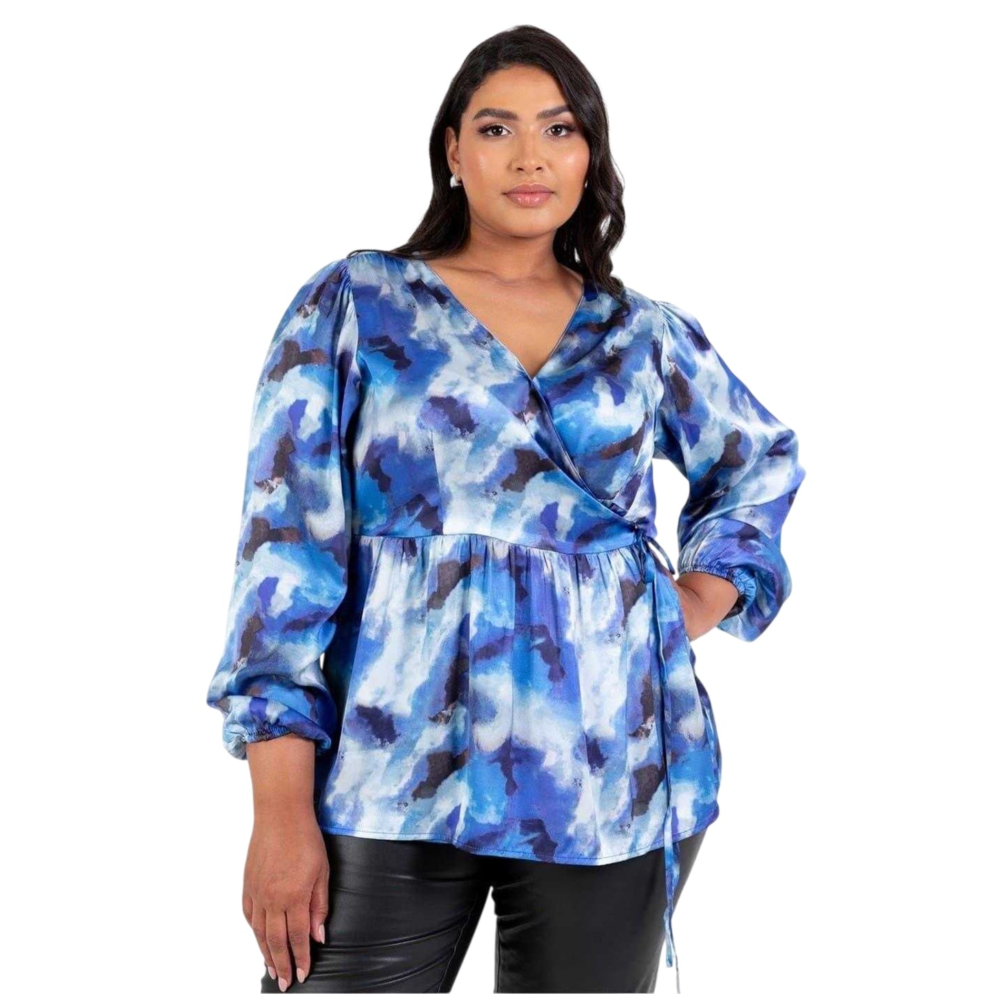 Blue - Front - Lovedrobe Womens-Ladies Satin Long-Sleeved Wrap Top