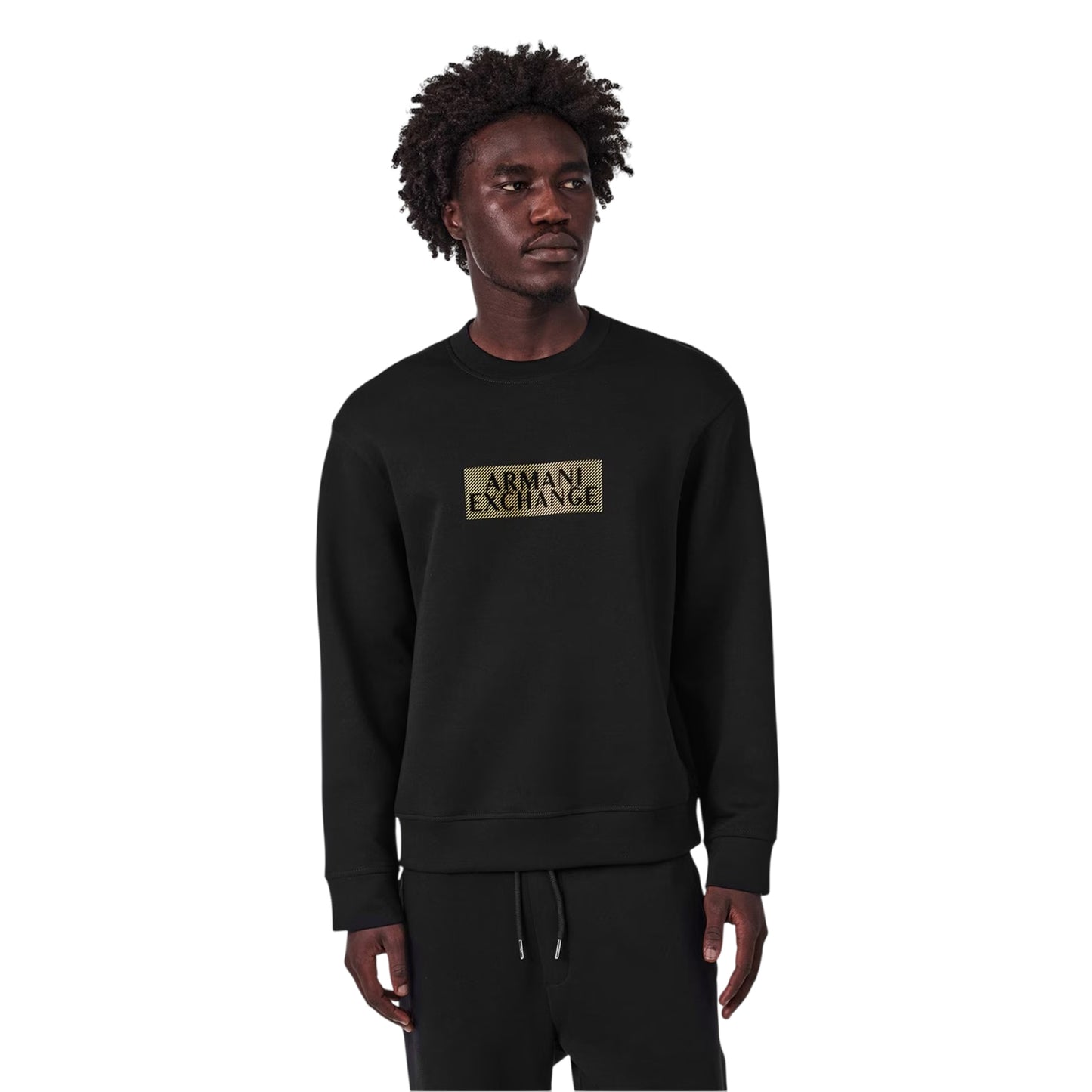 Black-Gold - Side - Armani Exchange Mens Logo Crew Neck Sweatshirt