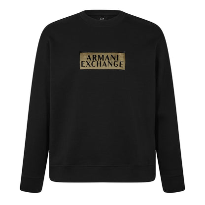 Black-Gold - Front - Armani Exchange Mens Logo Crew Neck Sweatshirt