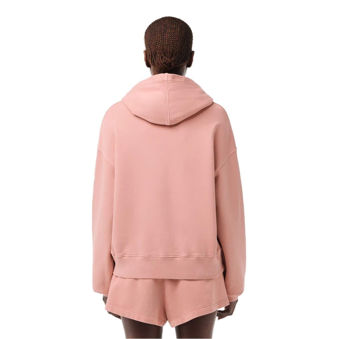 Pink - Back - Lacoste Womens-Ladies Embroidered Logo Oversized Hoodie