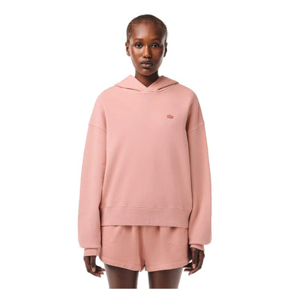 Pink - Front - Lacoste Womens-Ladies Embroidered Logo Oversized Hoodie