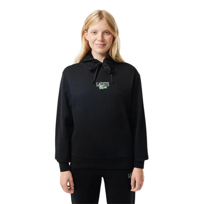 Black - Side - Lacoste Womens-Ladies Embroidered Logo Long-Sleeved Hoodie