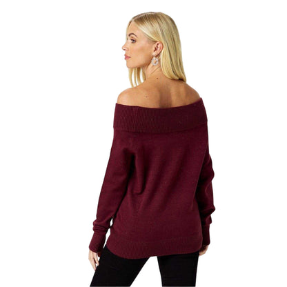 Bordeaux - Back - Biba Womens-Ladies Knitted Bardot Jumper