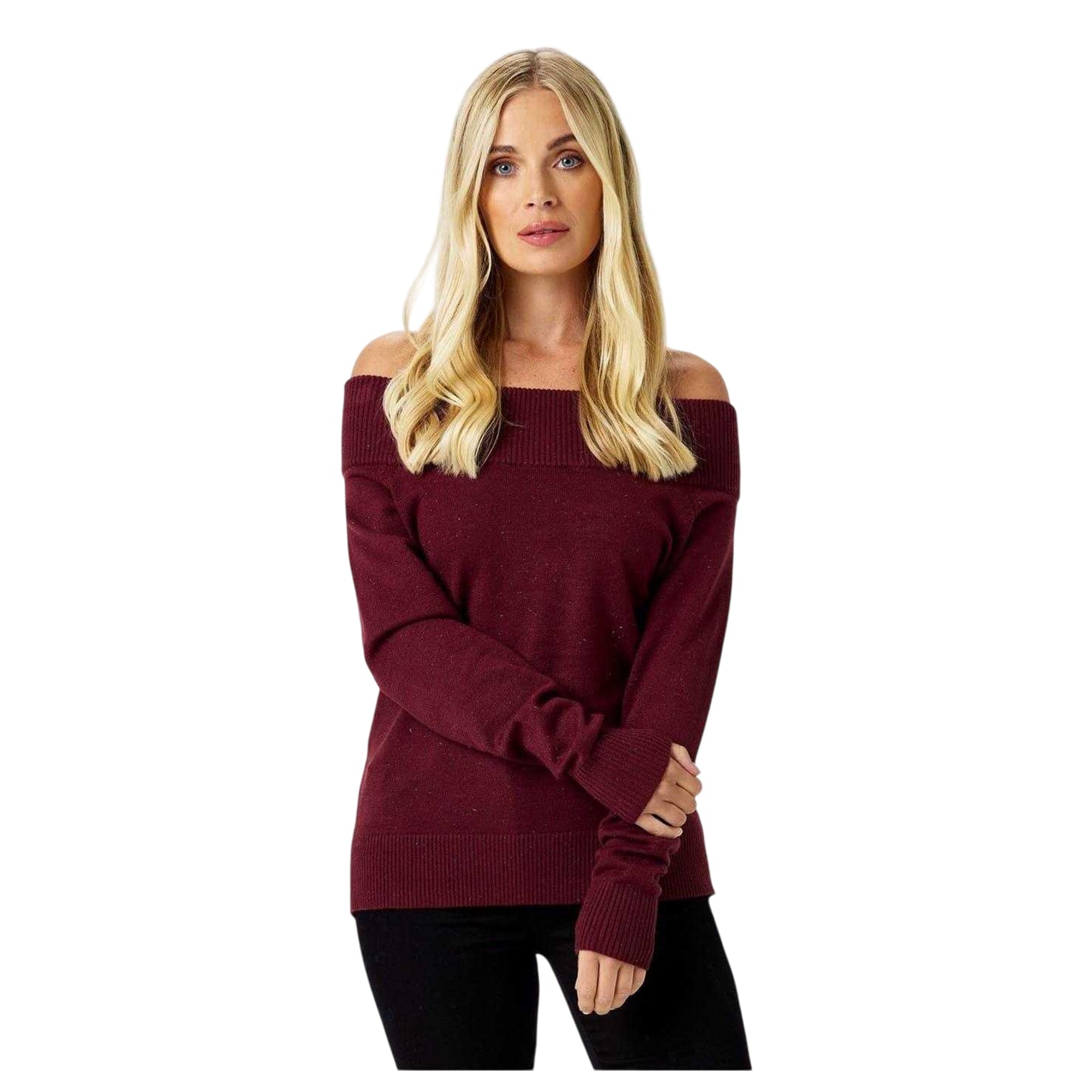 Bordeaux - Side - Biba Womens-Ladies Knitted Bardot Jumper