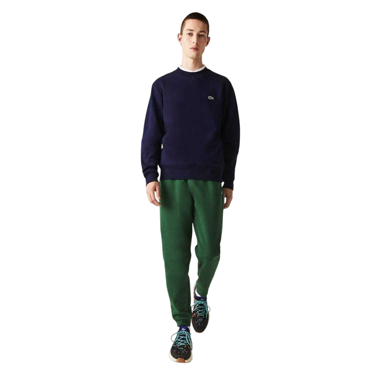 Navy - Side - Lacoste Mens Embroidered Logo Fleece Crew Neck Sweatshirt