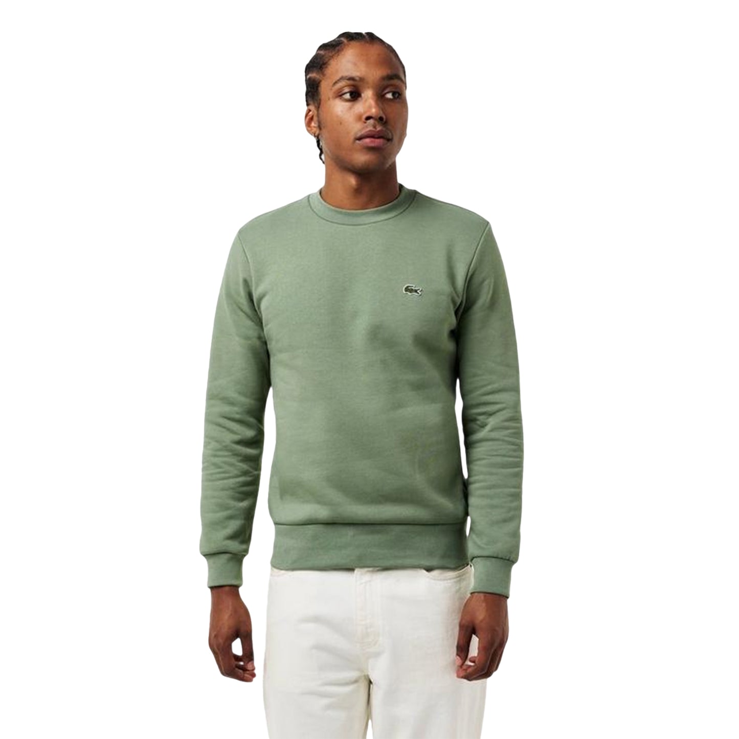 Thyme Green - Side - Lacoste Mens Embroidered Logo Fleece Crew Neck Sweatshirt