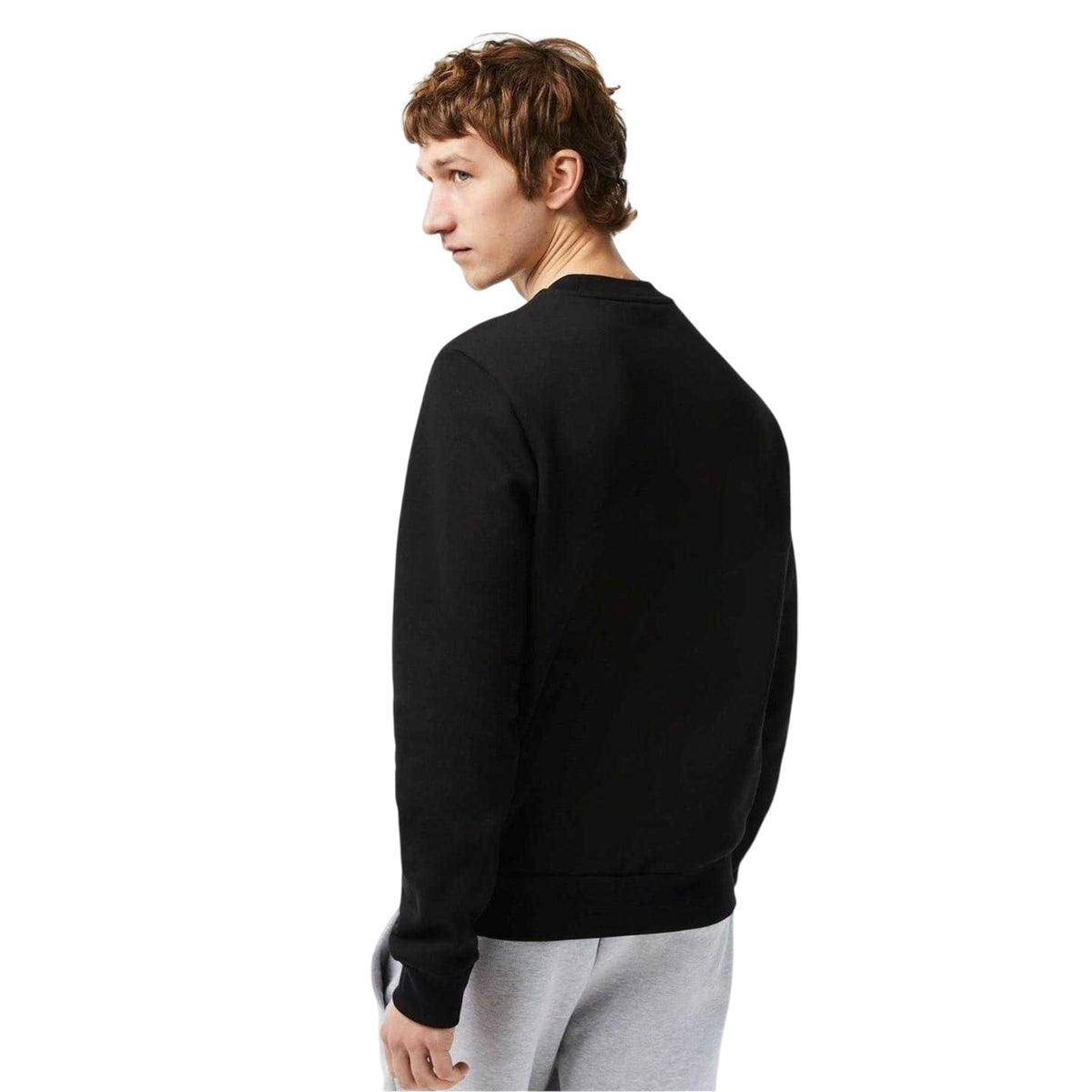 Black - Back - Lacoste Mens Embroidered Logo Fleece Crew Neck Sweatshirt