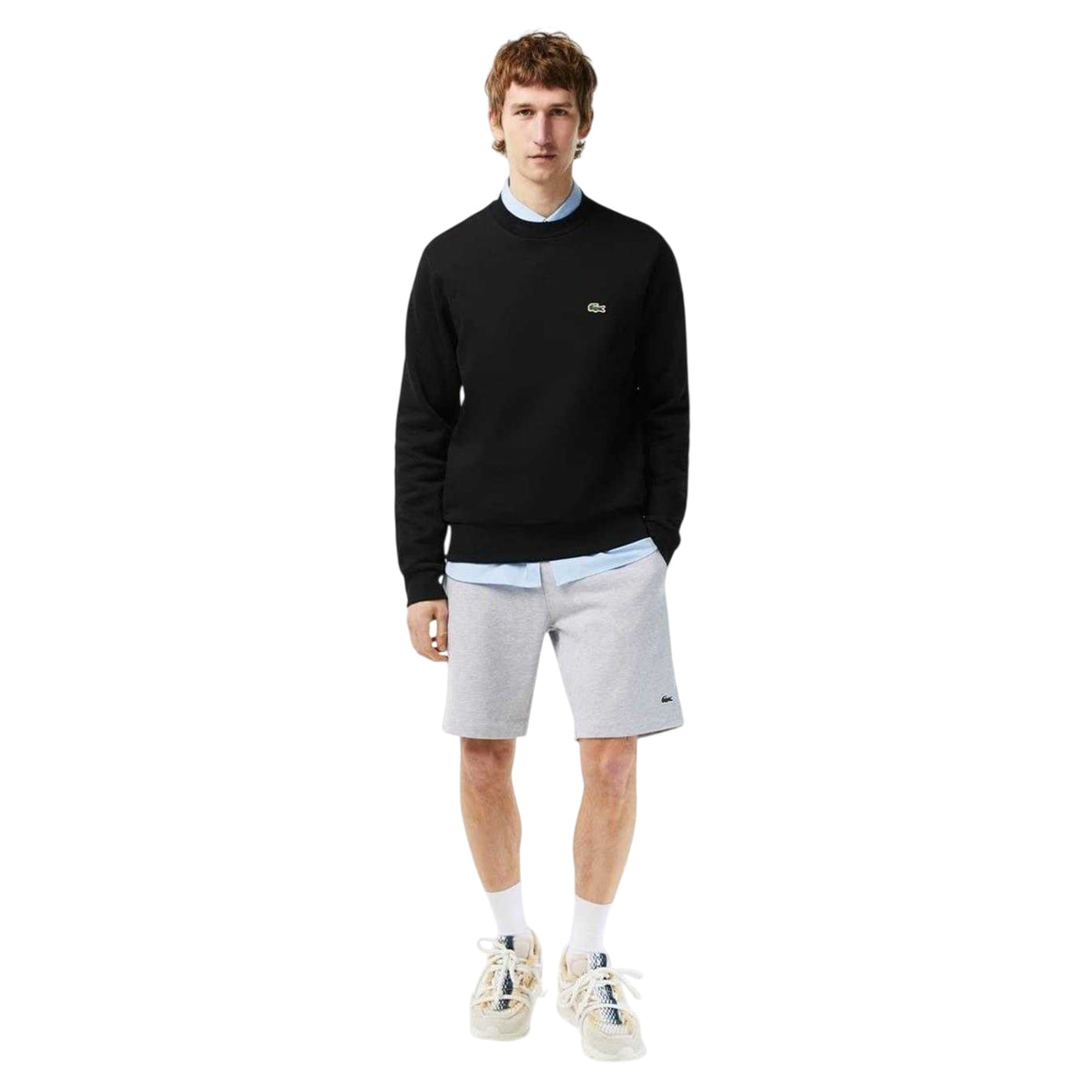 Black - Side - Lacoste Mens Embroidered Logo Fleece Crew Neck Sweatshirt