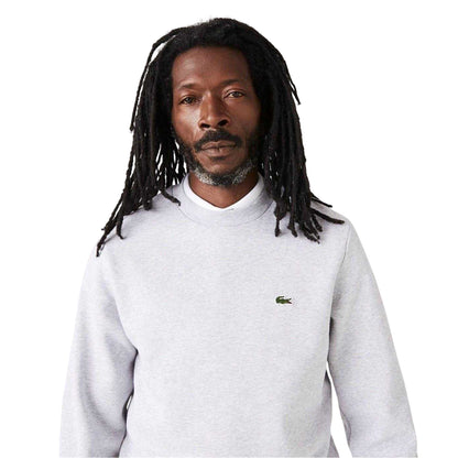 Light Grey - Back - Lacoste Mens Embroidered Logo Fleece Crew Neck Sweatshirt