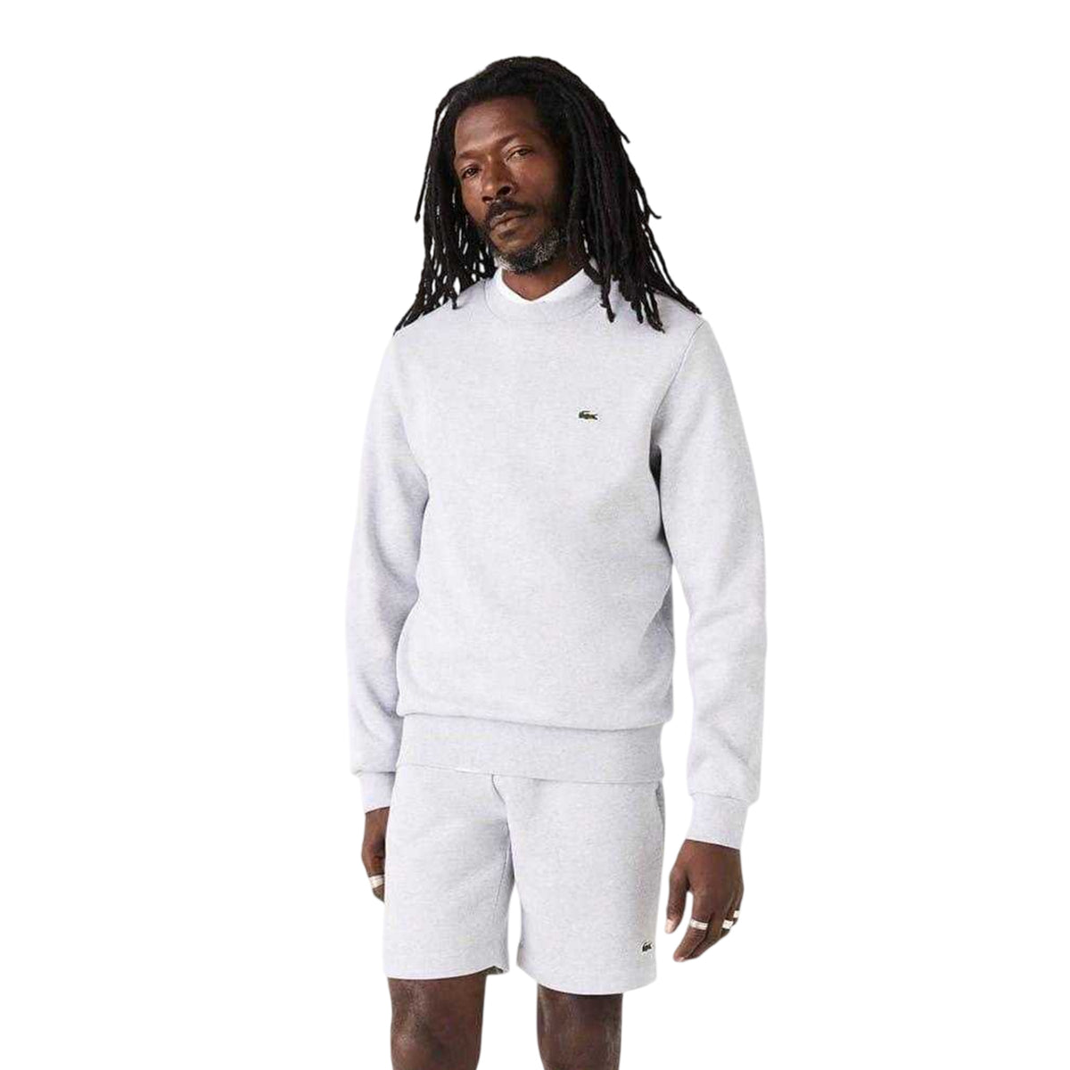 Light Grey - Side - Lacoste Mens Embroidered Logo Fleece Crew Neck Sweatshirt