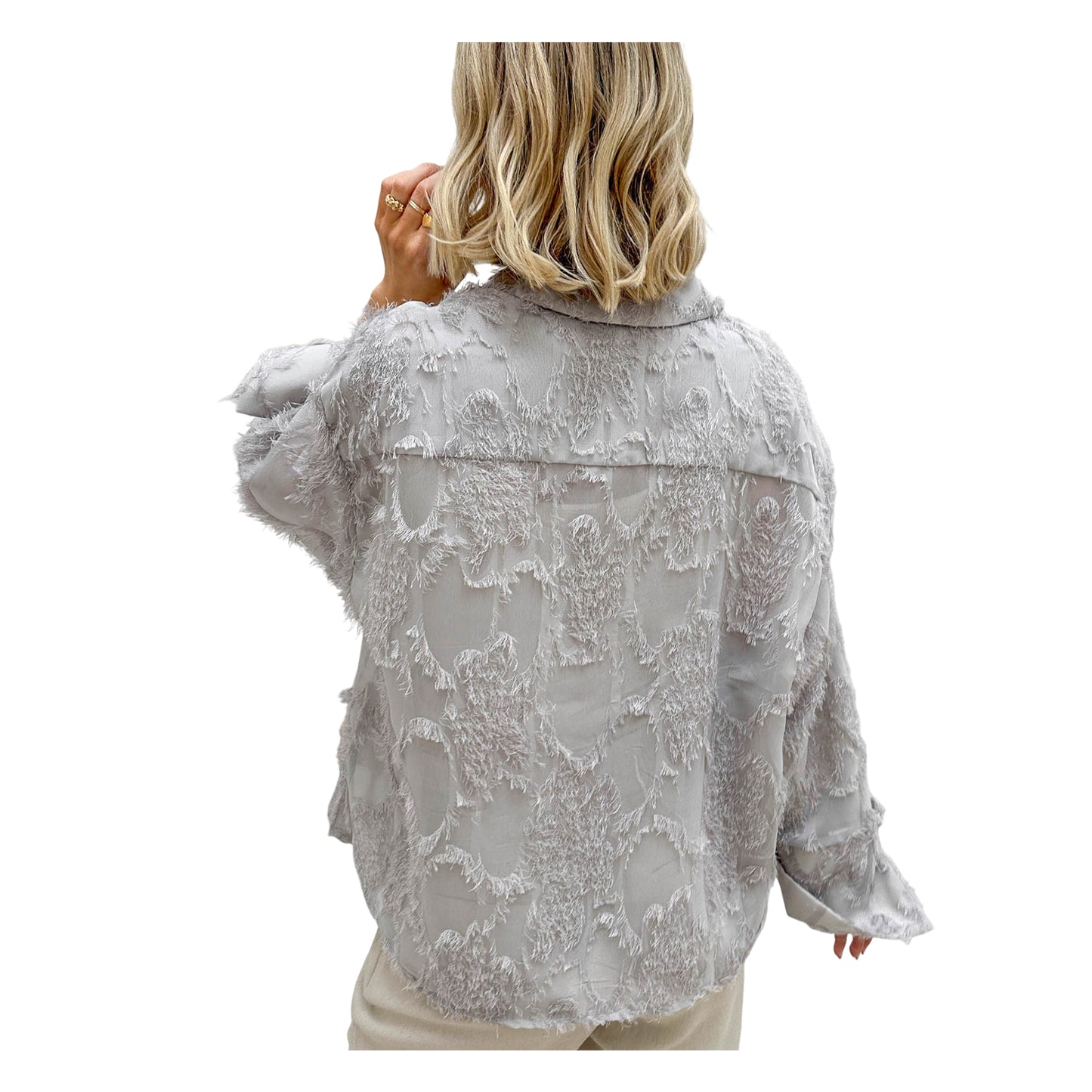 Grey Melange - Back - Vero Moda Womens-Ladies Collared Relaxed Fit Shirt