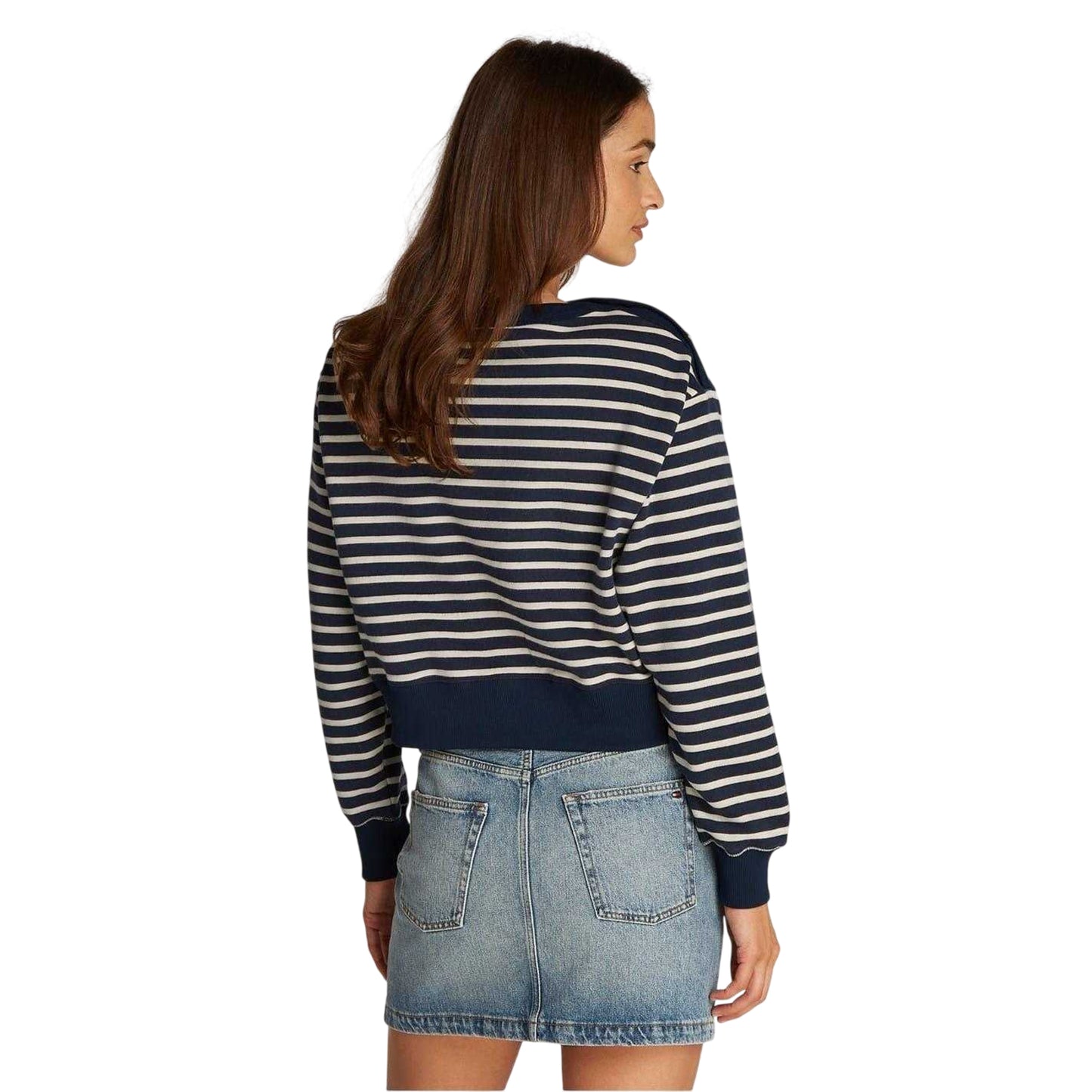 Black-White - Back - Tommy Hilfiger Womens-Ladies Striped Boat Neck Regular Sweatshirt