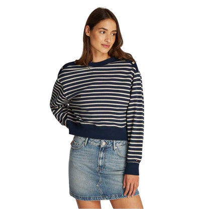 Black-White - Side - Tommy Hilfiger Womens-Ladies Striped Boat Neck Regular Sweatshirt