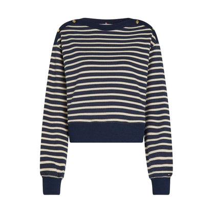 Black-White - Front - Tommy Hilfiger Womens-Ladies Striped Boat Neck Regular Sweatshirt