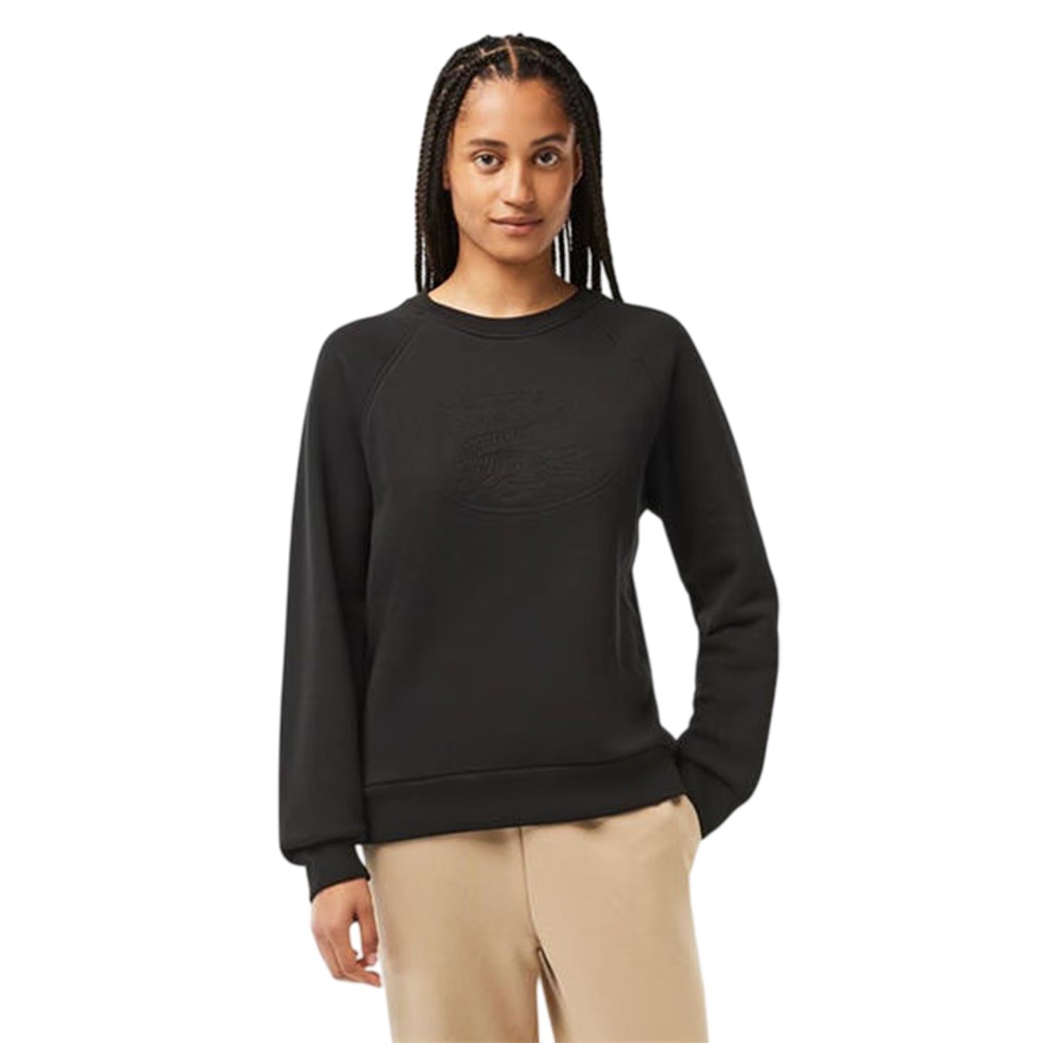 Black - Side - Lacoste Womens-Ladies Embroidered Logo Relaxed Fit Sweatshirt