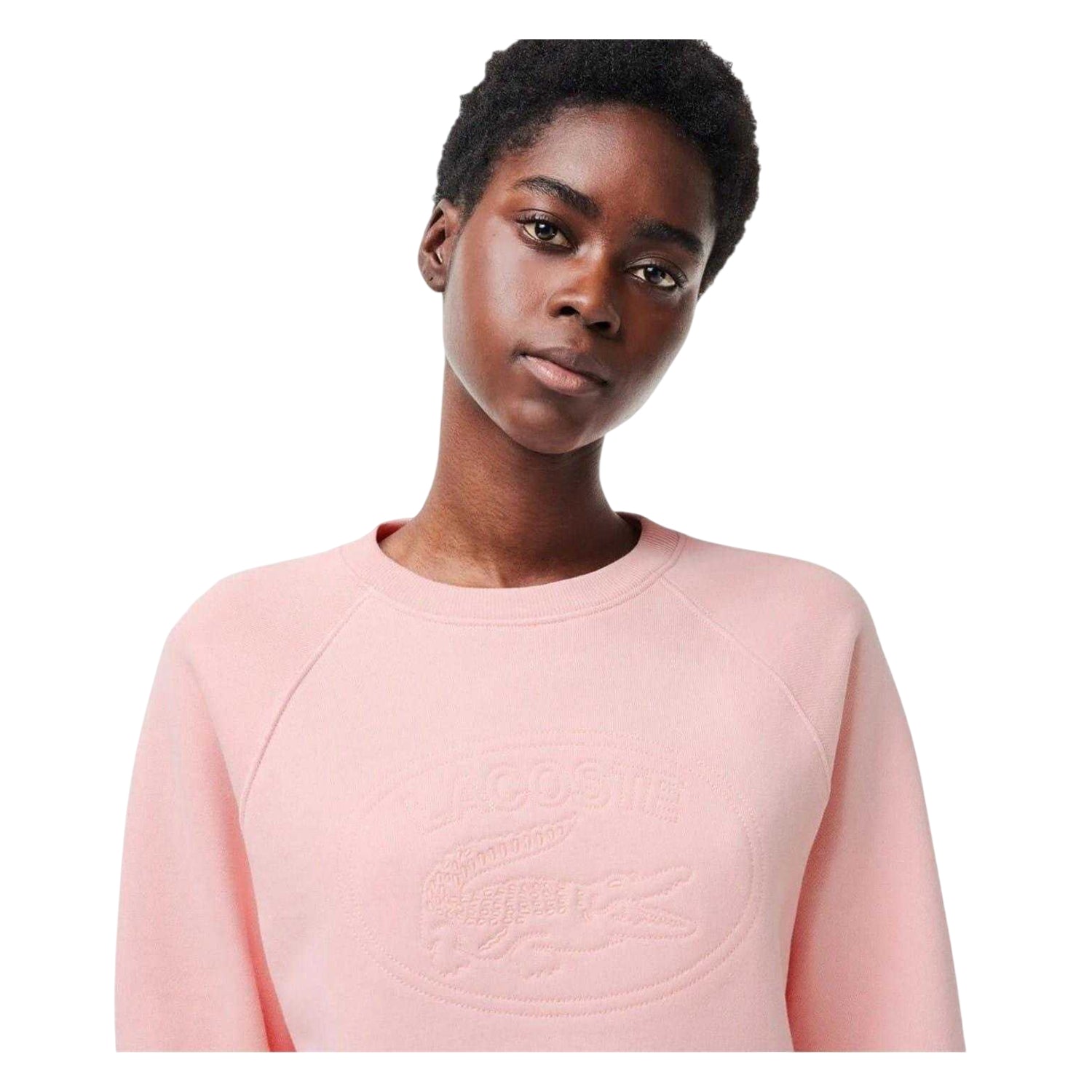 Pink - Side - Lacoste Womens-Ladies Embroidered Logo Relaxed Fit Sweatshirt