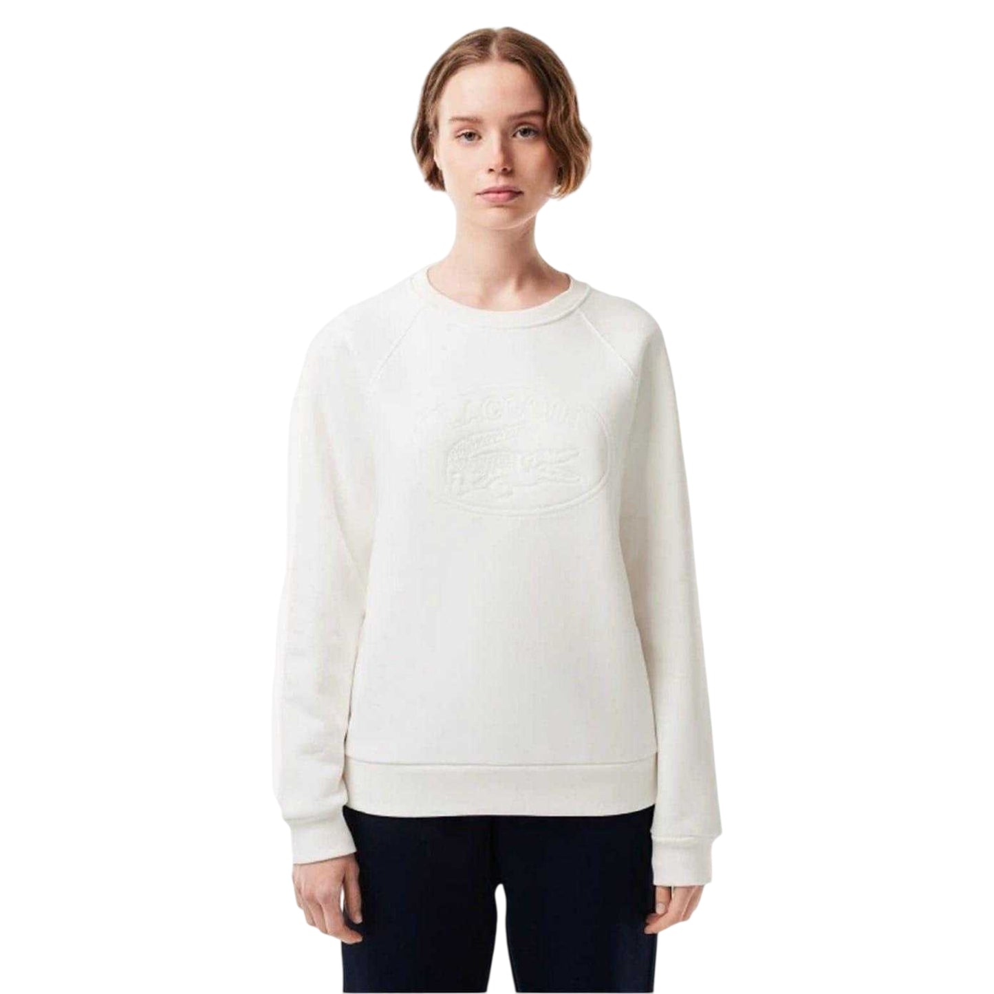 White - Front - Lacoste Womens-Ladies Embroidered Logo Relaxed Fit Sweatshirt