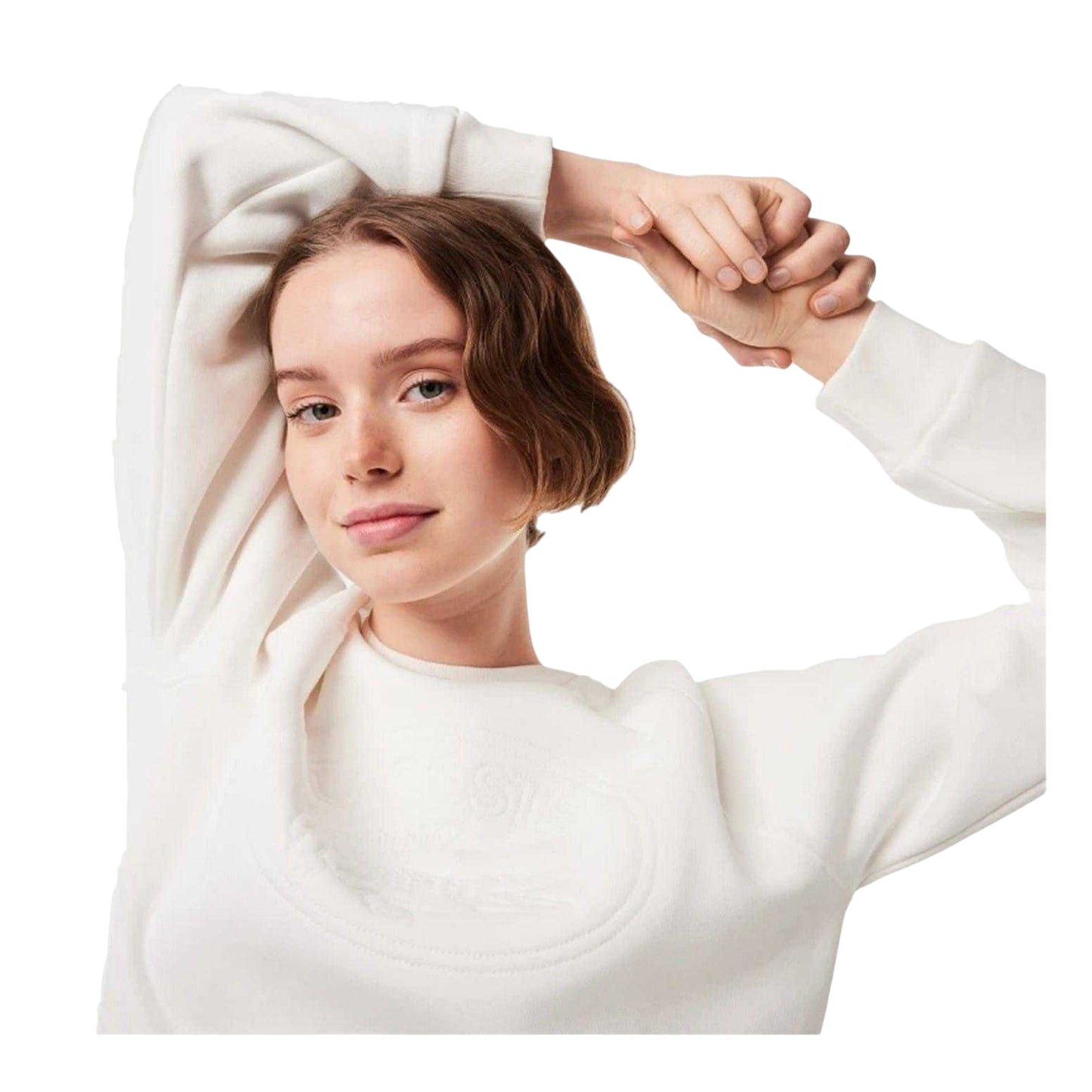 White - Side - Lacoste Womens-Ladies Embroidered Logo Relaxed Fit Sweatshirt
