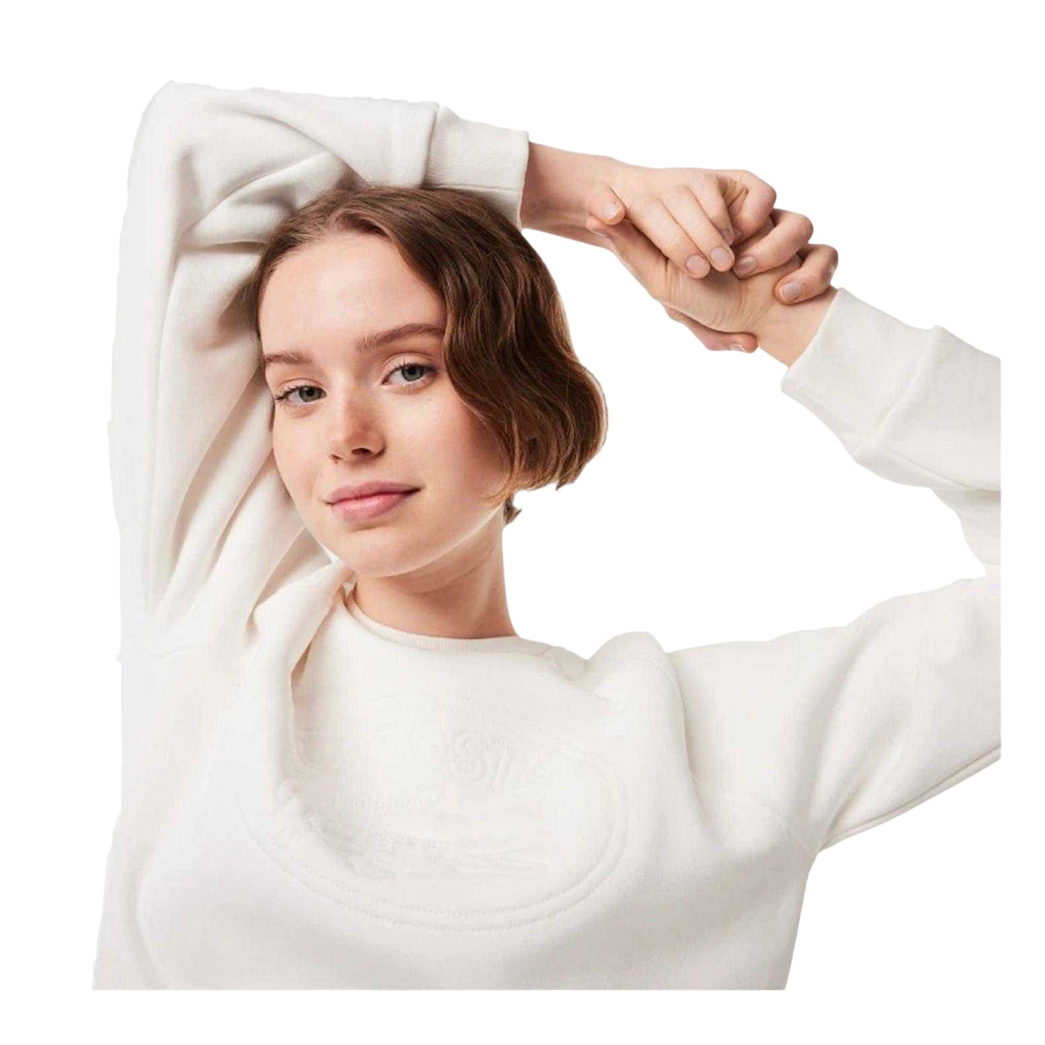 White - Side - Lacoste Womens-Ladies Embroidered Logo Relaxed Fit Sweatshirt