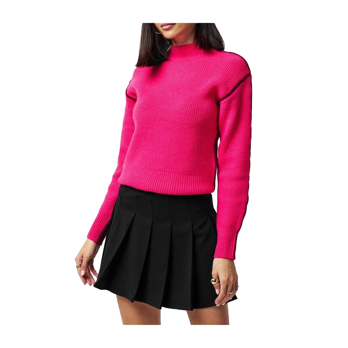 Luminous Pink - Back - French Connection Womens-Ladies Ribbed Long-Sleeved Jumper