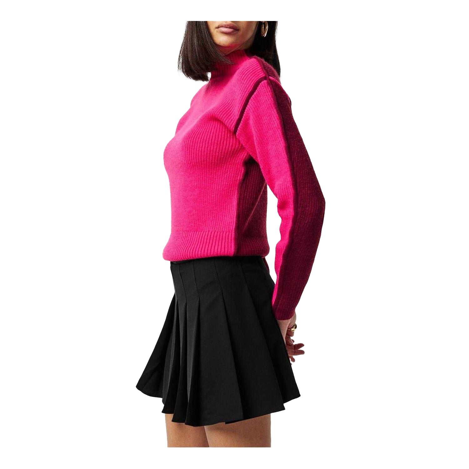 Luminous Pink - Side - French Connection Womens-Ladies Ribbed Long-Sleeved Jumper