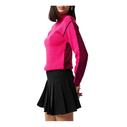 Luminous Pink - Side - French Connection Womens-Ladies Ribbed Long-Sleeved Jumper