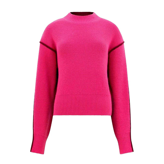 Luminous Pink - Front - French Connection Womens-Ladies Ribbed Long-Sleeved Jumper