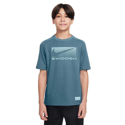 Smokey Blue-Glacier Blue - Front - Nike Boys Swoosh Dri-FIT T-Shirt