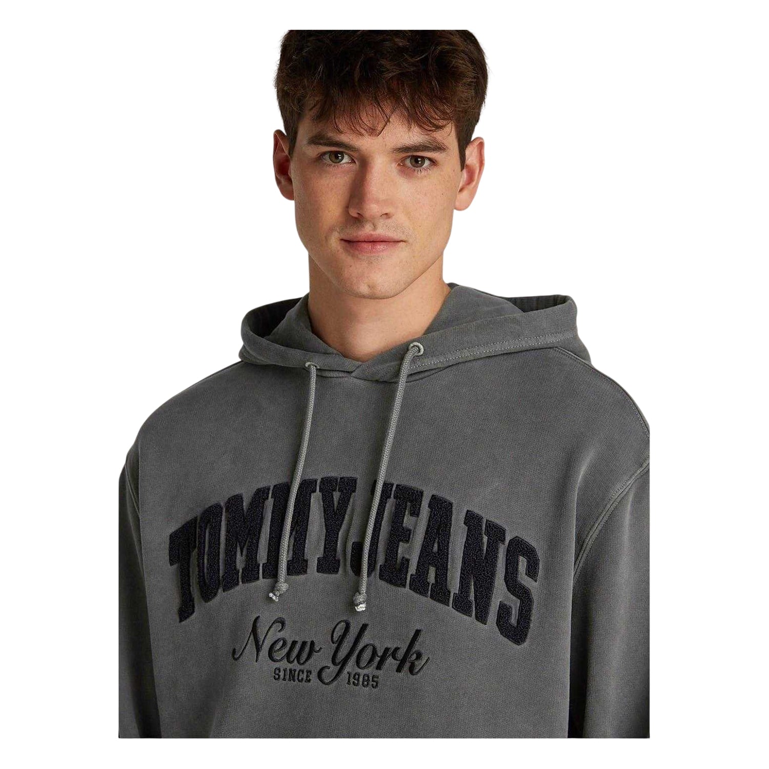 Black - Side - Tommy Jeans Mens Vintage Relaxed Fit Varsity Hoodie