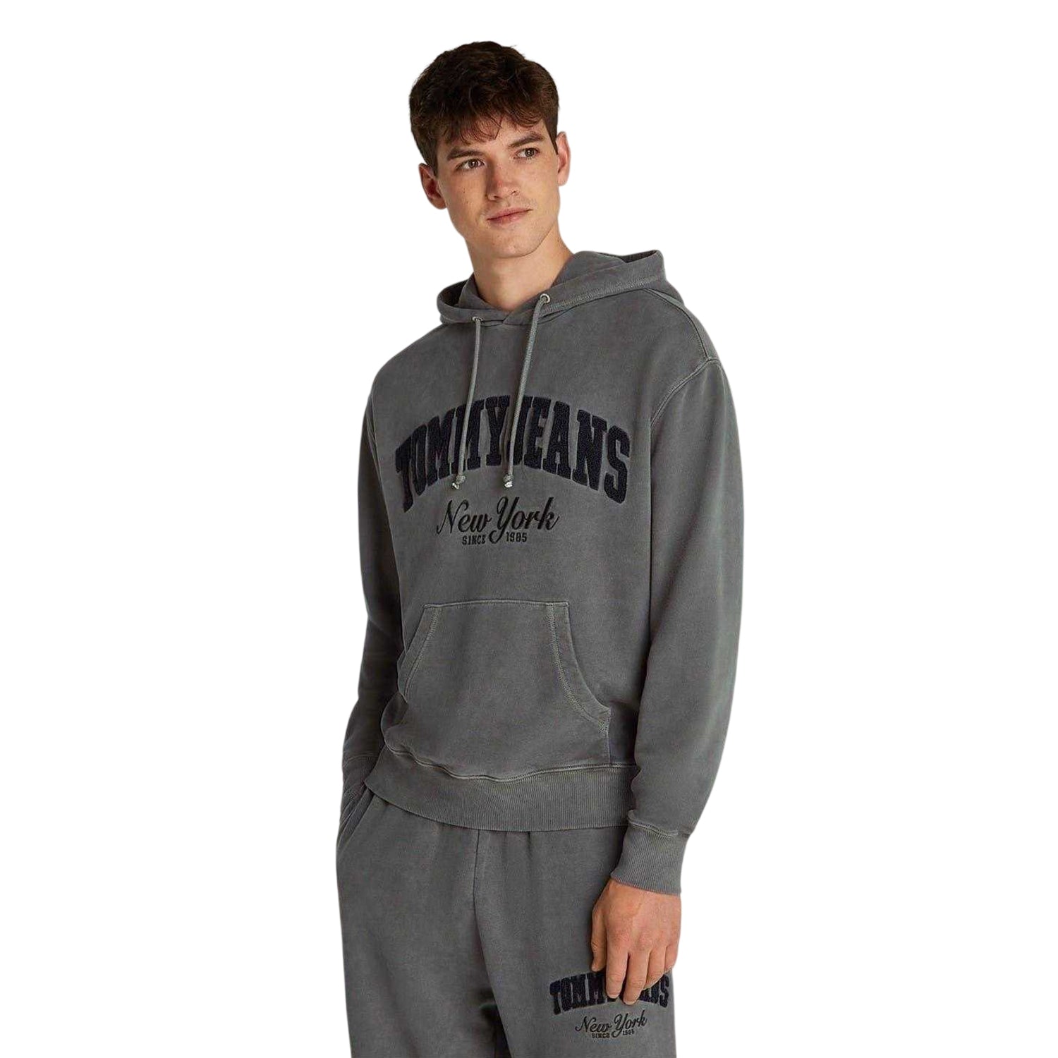 Black - Front - Tommy Jeans Mens Vintage Relaxed Fit Varsity Hoodie