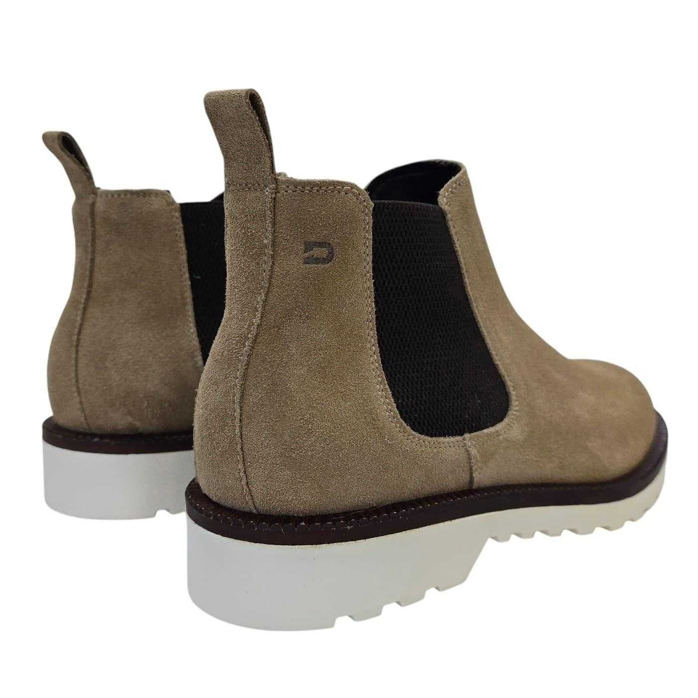 Beige - Back - Nicholas Deakins Mens Republic Suede Flat Chelsea Boots