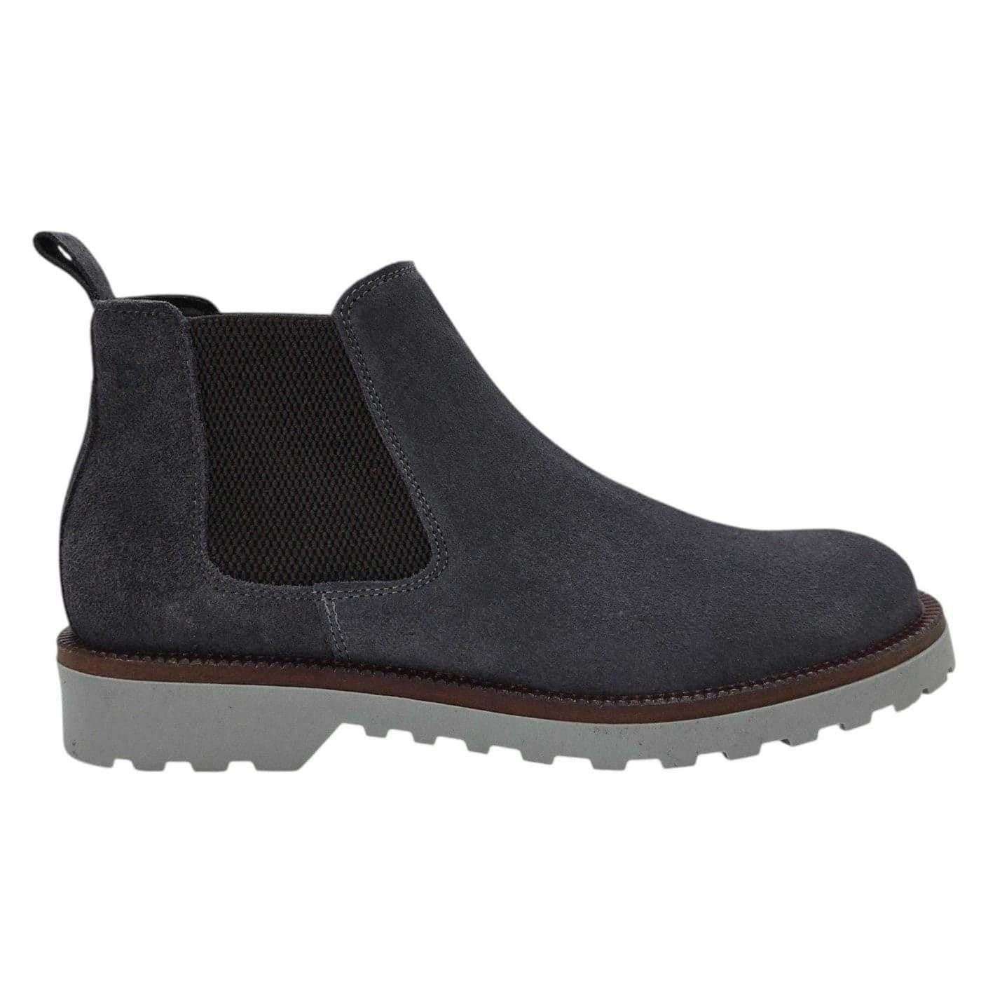 Grey - Side - Nicholas Deakins Mens Republic Suede Flat Chelsea Boots