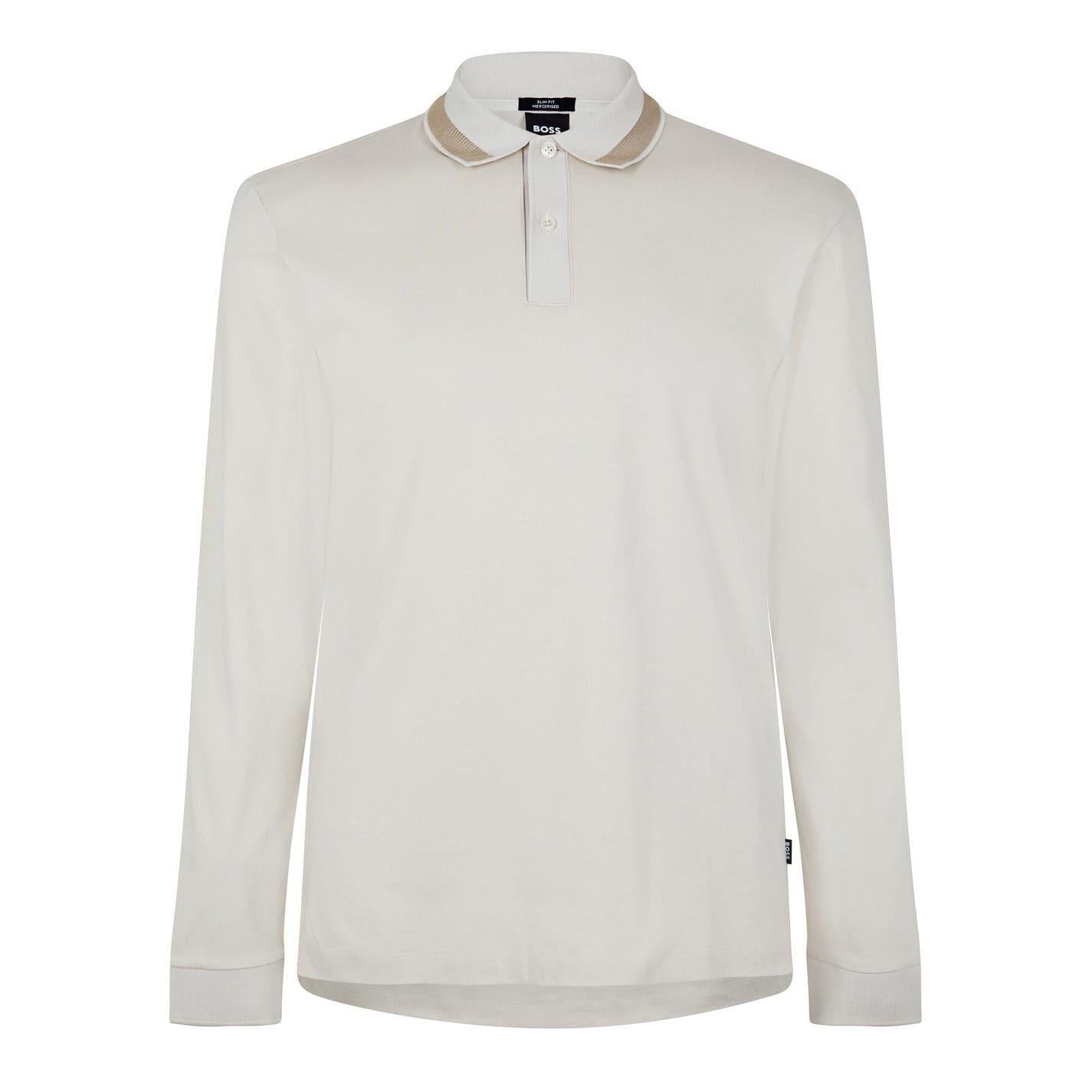 White - Front - Boss Mens Regular Long-Sleeved Polo Shirt