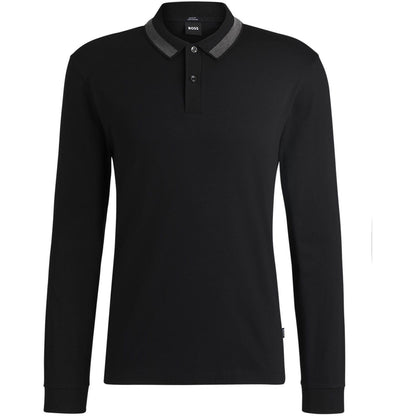 Black - Front - Boss Mens Regular Long-Sleeved Polo Shirt