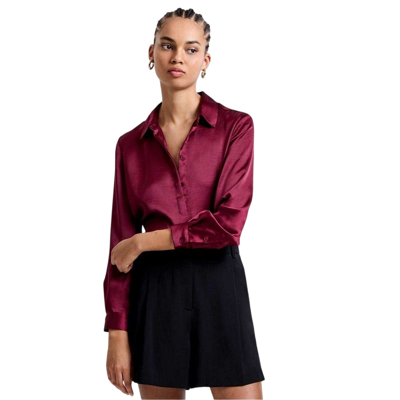 Red - Side - French Connection Womens-Ladies Irina Satin Long-Sleeved Shirt