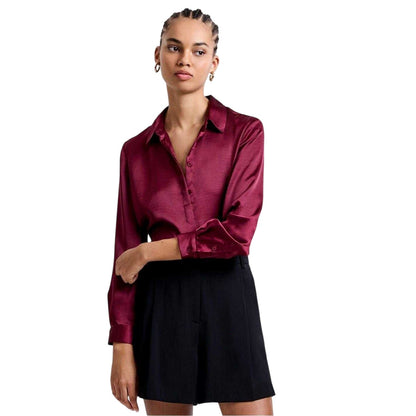 Red - Side - French Connection Womens-Ladies Irina Satin Long-Sleeved Shirt
