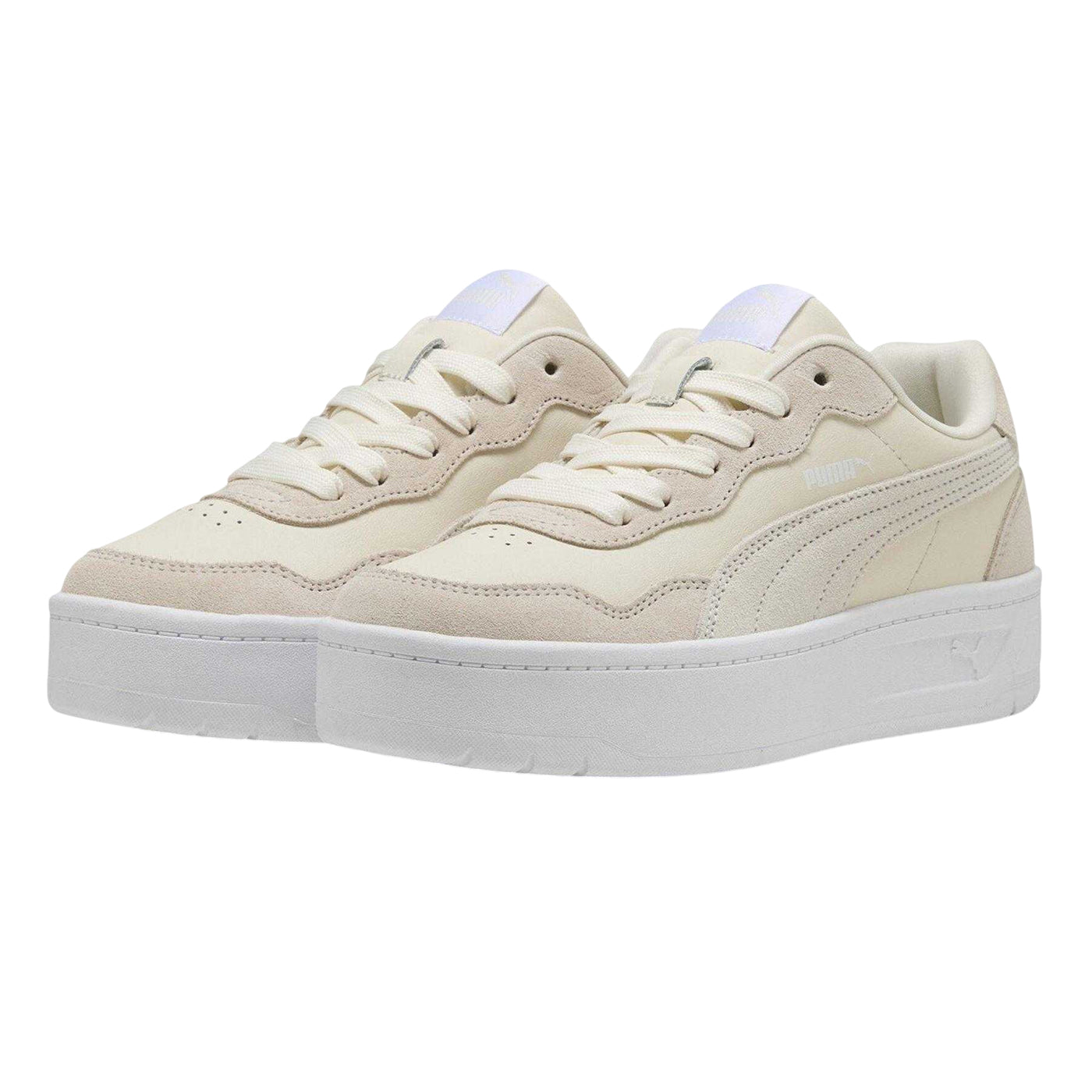 Ivory White-White - Side - Puma Womens-Ladies Court Lally Skye Leather Platform Trainers