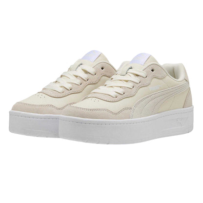 Ivory White-White - Side - Puma Womens-Ladies Court Lally Skye Leather Platform Trainers