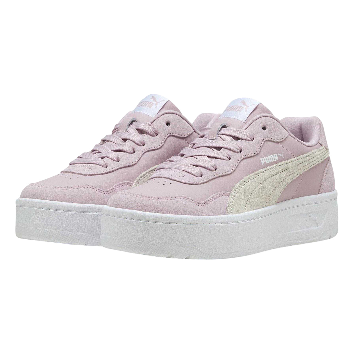 Rose-White - Side - Puma Womens-Ladies Court Lally Skye Leather Platform Trainers