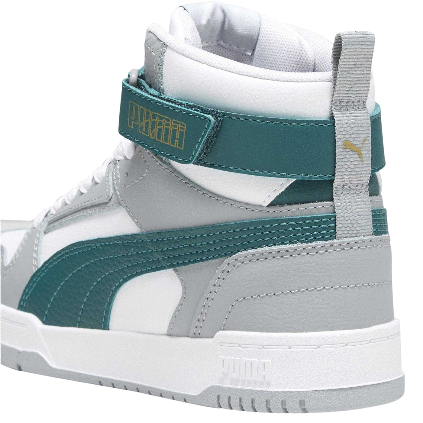 White-Grey-Green - Side - Puma Childrens-Kids RBD Game High Top Trainers