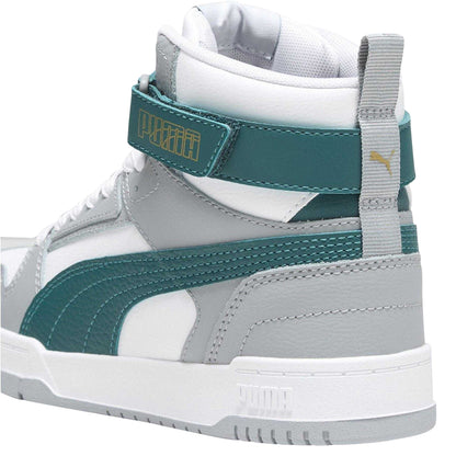White-Grey-Green - Side - Puma Childrens-Kids RBD Game High Top Trainers