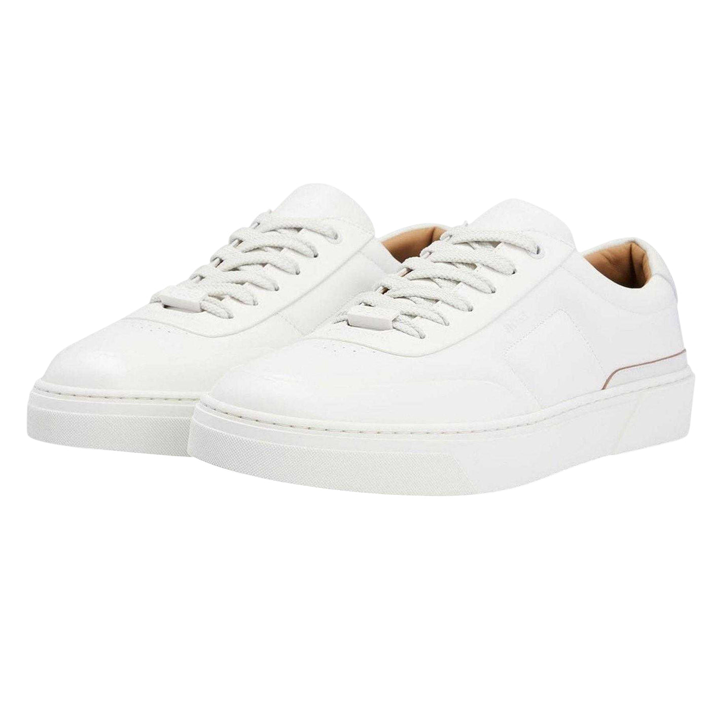 White - Side - Boss Mens Gary Leather Flat Trainers