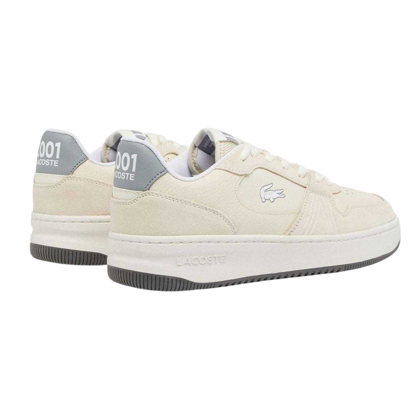 White-Grey - Back - Lacoste Mens L001 Logo Suede Flat Trainers
